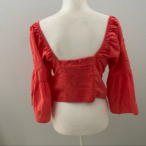 Free People boho coral embroidered sleeve crop top size medium - Picture 4 of 8